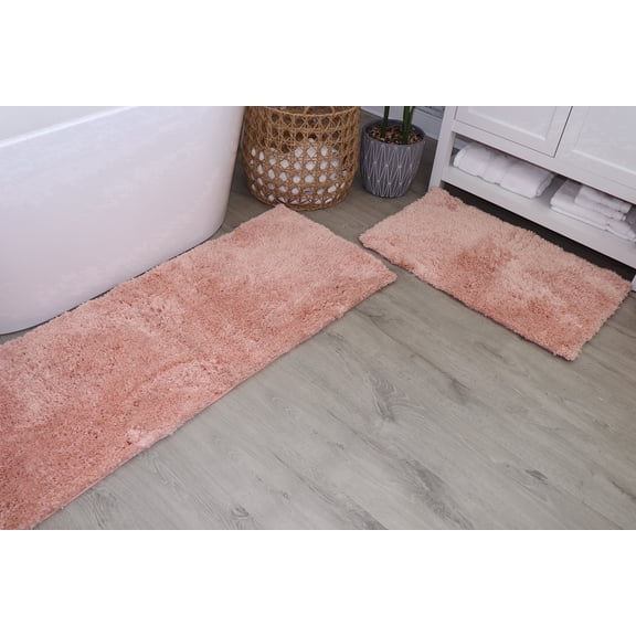 Grandeur 2-Piece Microfiber Bath Rug Set, 17x24 Bath Rug & 21x54 Runner, Non-Slip Rubber Backing, Ultra-Absorbent, Quick-Dry, Machine Washable Plush Bathroom Mats for Shower, Tub, Coral