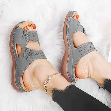 

Women s Leisure Vacation Comfort Flower Open Toe Wedge Beach Sandals