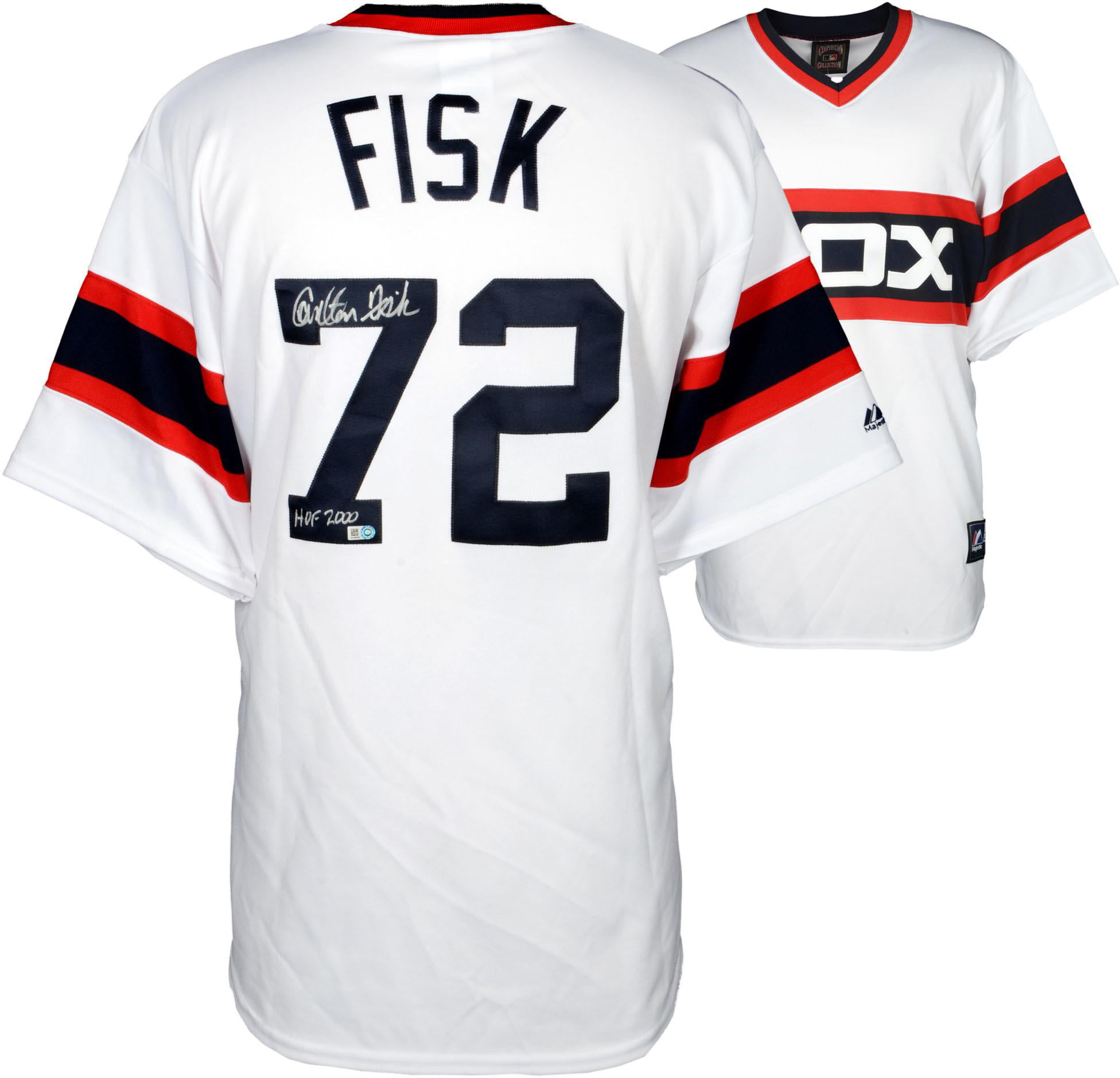 Carlton Fisk Chicago White Sox Autographed Majestic Throwback White Jersey with \u0026quot;HOF 2000 ...