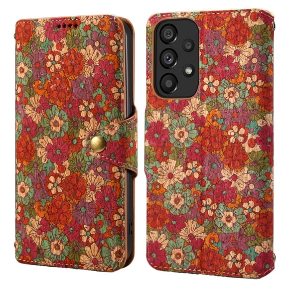 Case for Samsung Galaxy A32 5G, Premium PU Leather Wallet Case with Card Slots Lanyard Shoulder Strap Kickstand Retro Rustic Style Flower Pattern Purse Shockproof Cover for Galaxy A32 5G, Red