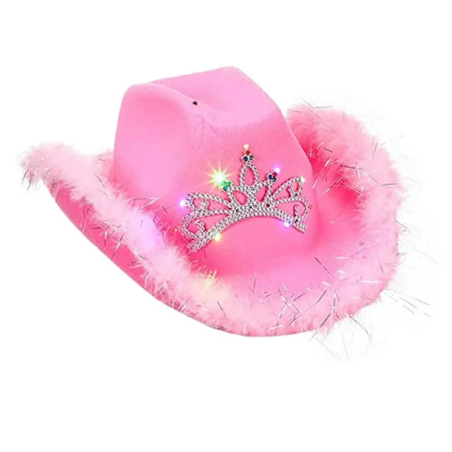 Sombrero de vaquero Zulema estilo vaquero para niña con corona enrollada luminoso lentejuelas