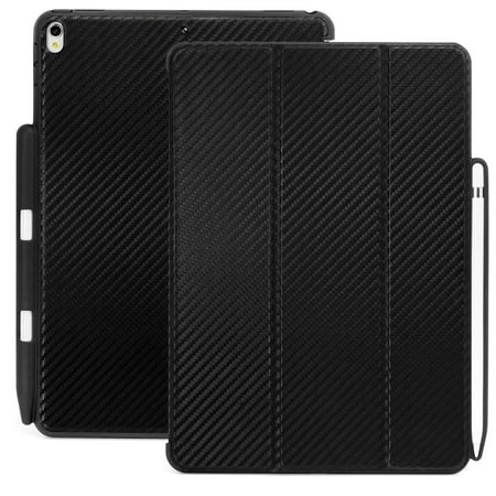 khomo ipad pro 10.5 inch & ipad air 3 2019 case with pen holder - dual carbon fiber super slim cover with rubberized back and smart feature (sleep &