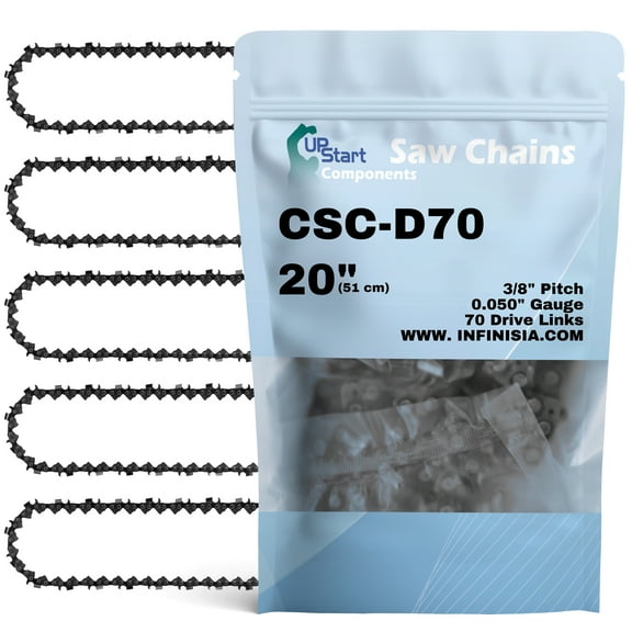 5-Pack 20" Full Chisel Chainsaw Chain D70 Replacement for Poulan 445 Chainsaws - (20 inch, 3/8" Pitch, 0.050" Gauge, 70 Drive Links)