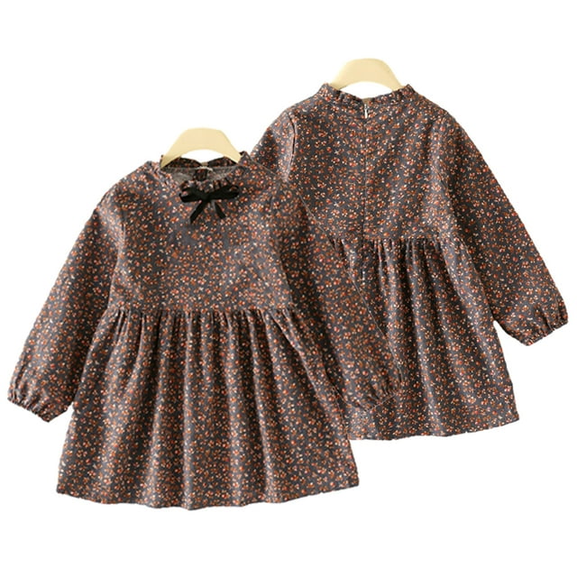 KYAIGUO Robes Décontractées pour Enfants Filles Robe de Printemps Robe en Coton à Fleurs 1-12T Tunique à Manches Longues Robe de Princesse