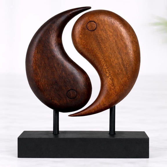 Decozen Handcrafted Solid Wood Yin Yang Décor Sculpture – Handmade Wooden Decor Art for Home – Ideal for Mantel, Fireplace, Tabletop, or Shelf Display in Modern or Zen Spaces