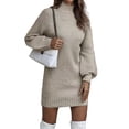 thumbnail image 5 of Lamuusaa Women Knitted Sweater Dress Solid Color Turtleneck Casual Long Sleeve Party Dress, 5 of 7