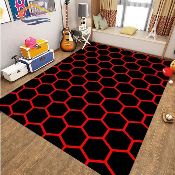 3D Geometric Carpet Neon Lights Rugs Hexagons Carpets for Home Play Gaming Room Decor Livingroom Bedroom Teens E-Sport Rug Mat