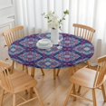 thumbnail image 3 of Vibrant Bohemian Floral Print Round Tablecloth with Elastic Edge - Stretch Fit Table Cover for 52 to 56 Inch Dining Tables - Machine Washable Decor for Kitchen Patio, 3 of 7