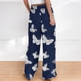 thumbnail image 3 of Pants for Women Elastic Waist Printed Wide Leg Drawstring Pocket Full Length Pants, 3 of 4