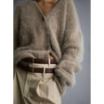 thumbnail image 2 of Womens Cardigan Sweater Long Sleeve Cardigan Button Down V Neck Knit Top Fashion Knitwear Khaki M, 2 of 6