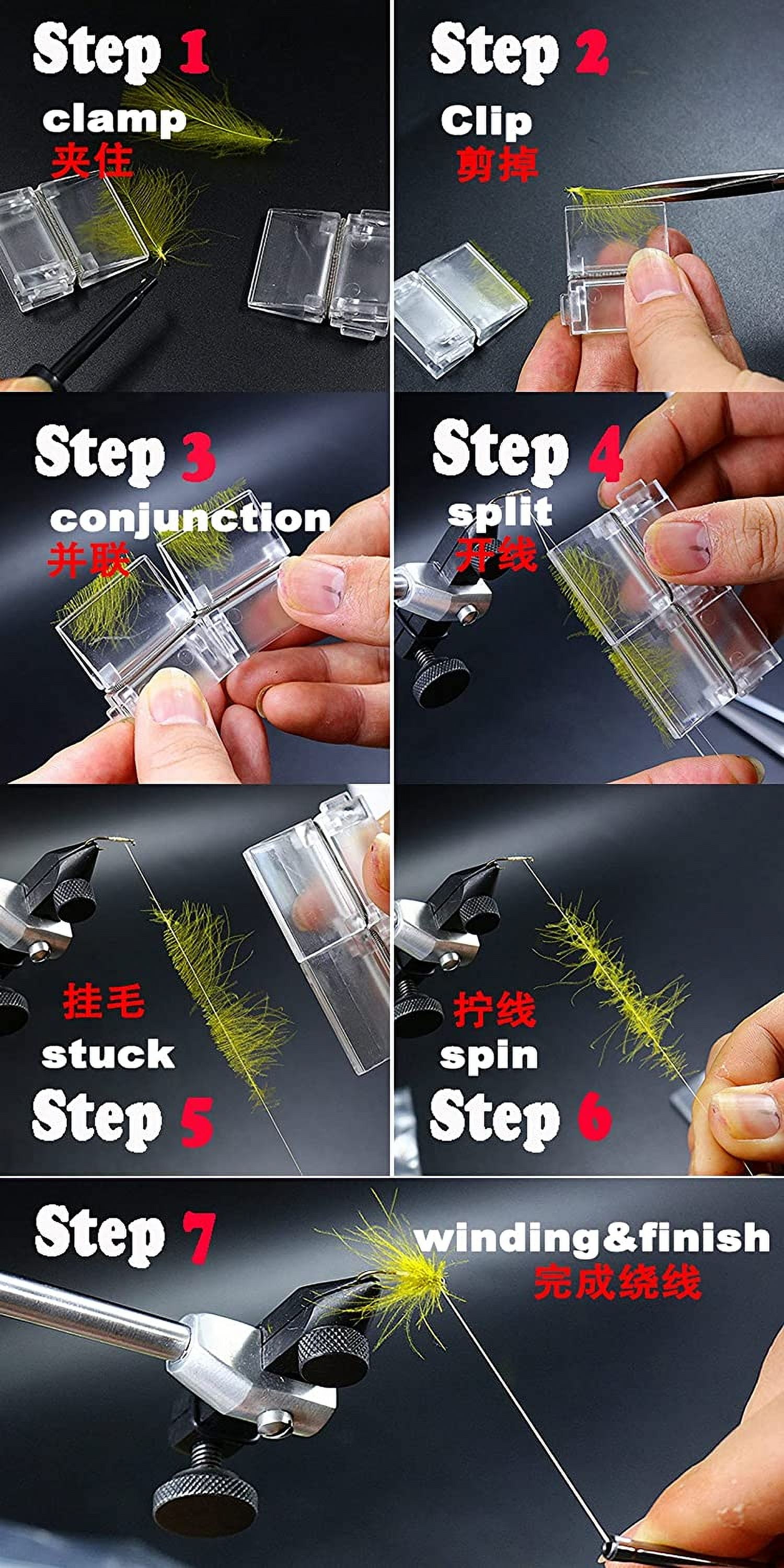 Fly Tying Clear Fly Tying CDC Feather Clips Dubbing Hackle Holding Tools Cul de Canard Feather Magic nip clamp Table Clip, 3 Size,4Pcs, As Show