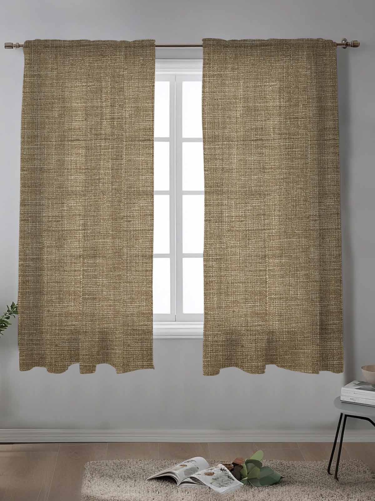 Vintage Brown Curtains 72 Inch Length,Sheer Curtains for Bedroom Living Room Window Farmhouse Retro Dark Solid Color Linen Texture Voile Drapes Kitchen Curtains Small Half Window 52"x72" 2 Panels