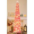 thumbnail image 1 of Árbol de Navidad SINTENILL desplegable de 6 pies con luces temporizadoras, oropel rosa, 1 of 9