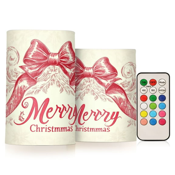 BZSMCE Flameless Candles LED Lights Red Merry Christmas and Design Elegant Bowknot Creativity Battery Candles