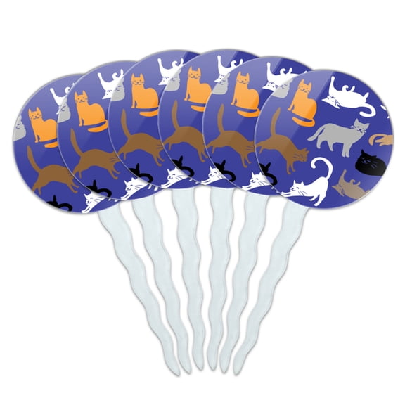 Crazy Cat Pattern Cupcake Picks Toppers Decoration Set of 6