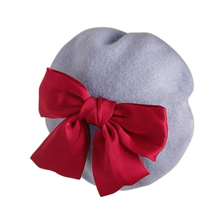 

Miarnea Red Bow Knot Elegance: Girls Beret Hat in Solid Color - Keep Warm & Cute for Going Out Perfect for 2-6 Years Old