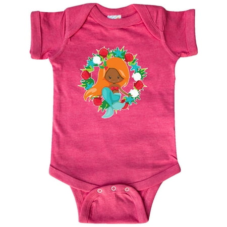 

Inktastic Christmas Mermaid with Orange Hair and Floral Wreath Gift Baby Boy or Baby Girl Bodysuit