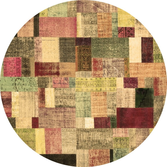 Ahgly Company Indoor Round Patchwork Brown Transitional Area Rugs, 4' Round