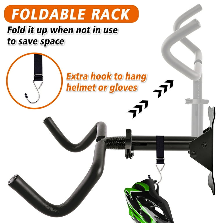 LANNEY Bike Wall Mount Hanger 2 Packs Garage Bike Rack Wall Mount Horizontal Foldable Bike Holder Hook Adjustable Bicycle Storage
