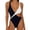 D_ Black, variant on Contrast Binding Double Strap One Piece Swimsuit, V Neck with Full Coverage for Water Sports Black L