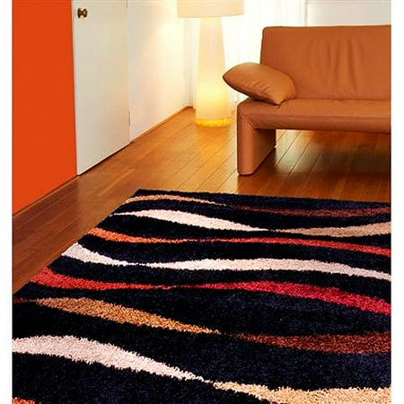 Shag Streamers Area Rug, Black