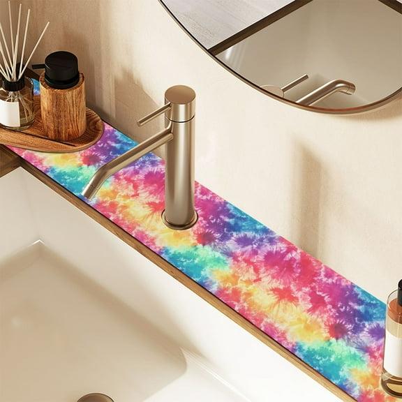 Faucet Mat for Kitchen Sink 30'' Sink Splash Guard Mat Super Absorbent Fast Drying Drain Pad Colorful Tie Dye 2 Pack
