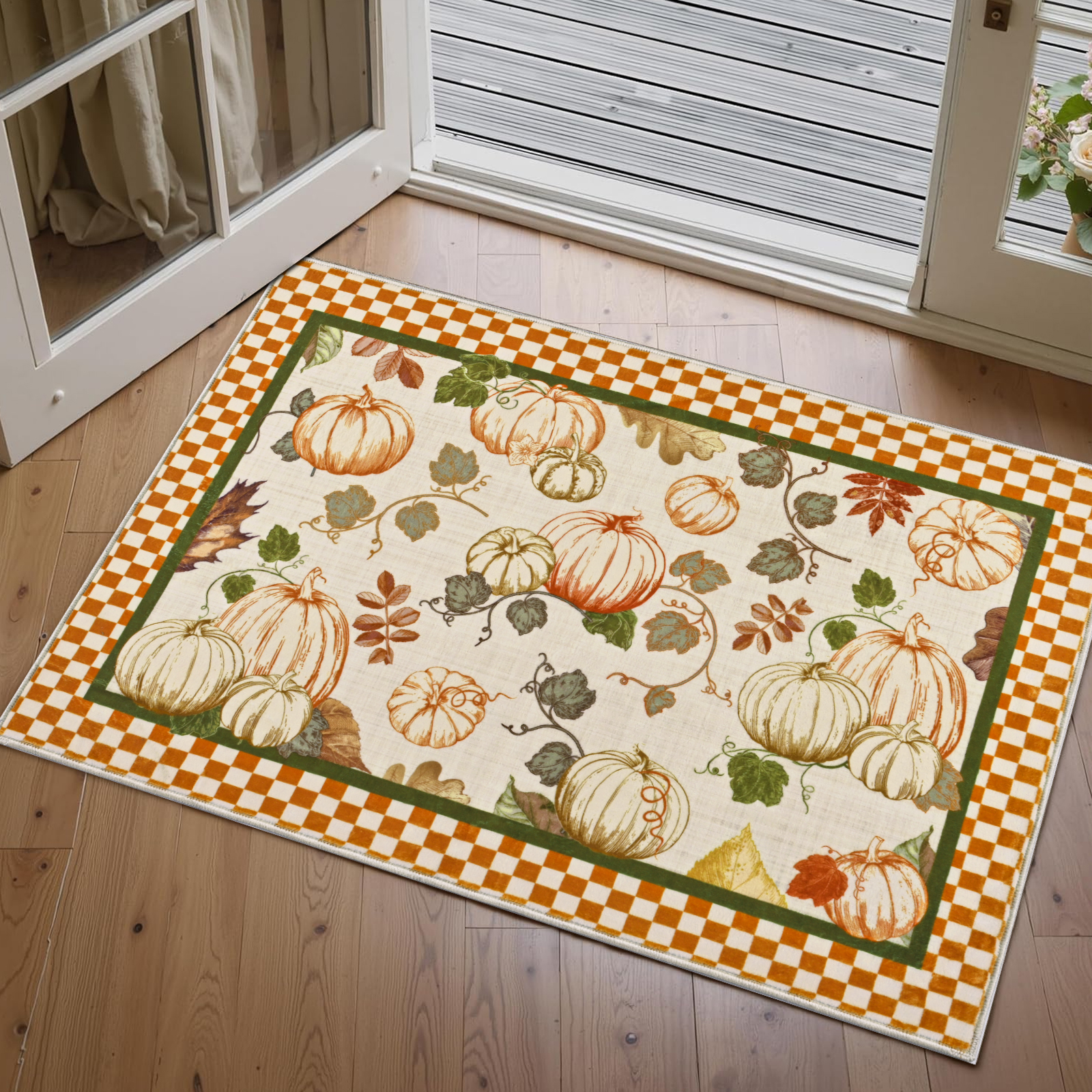 Bleum Cade Fall Area Rugs 2x3 Entryway Rug,Non Slip Washable Door Mat Outdoor Indoor Pumpkins Welcome Mat for Entrance,Beige