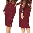 thumbnail image 2 of miqiqism Women's Sequin Bodycon Skirt High Waisted Tight Dress Side Slit Hip Scarf Skirts,01_Wine,Medium, 2 of 6
