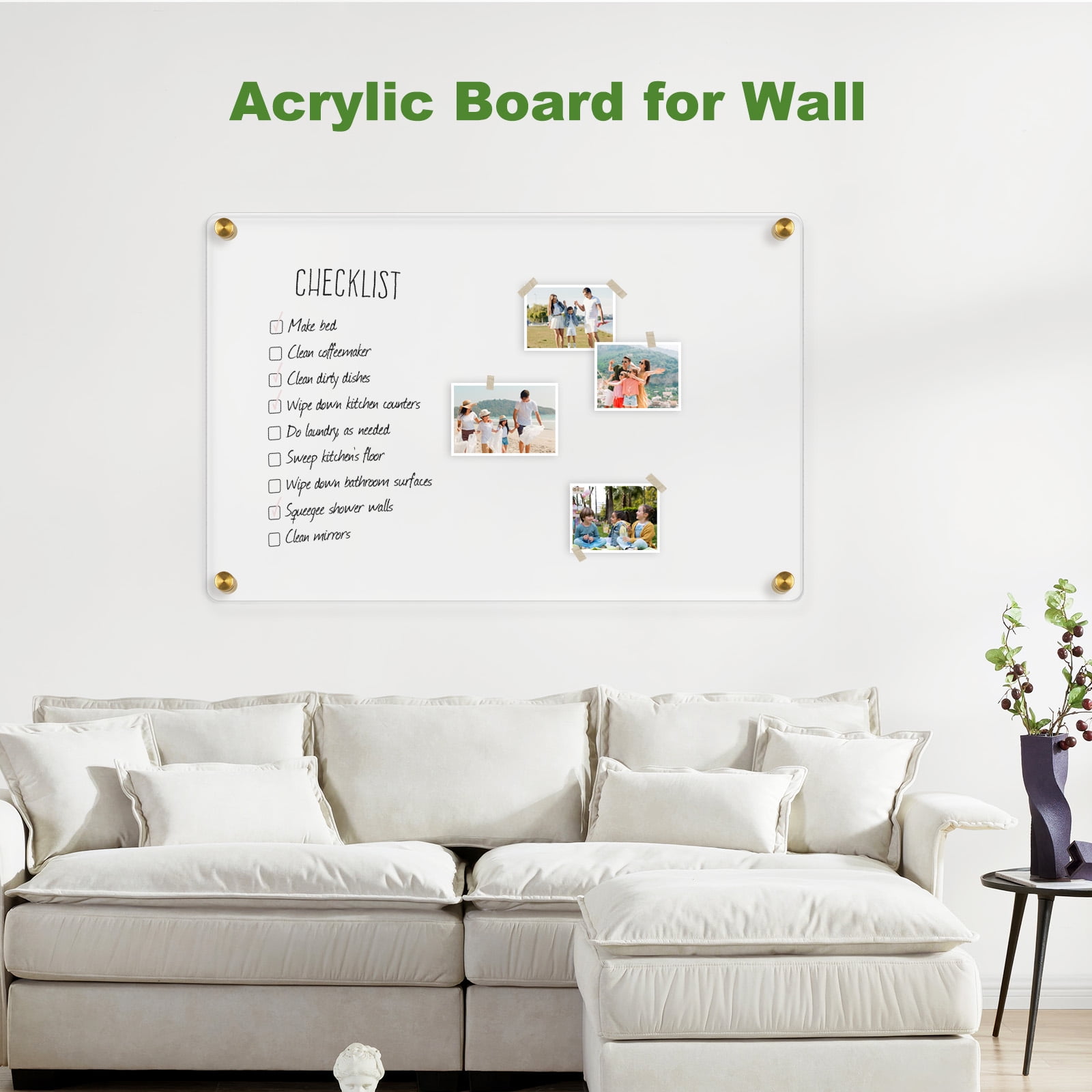 DOLLAR BOSS Oversize Acrylic Dry Erase Board for Wall, 36'' x 24'' Acrylic Writing Board Non-Magnetic Floating Ultra-Thick Dry Erase Board for Wall Non-Frame Whiteboard with Markers&Eraser for Office