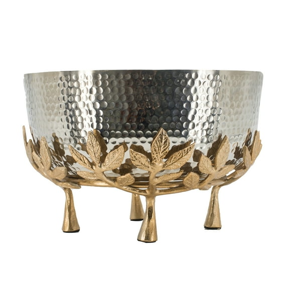 A&B Home 13.5 x 13.5 x 8" Hammred Metal Bowl with Floral Stand