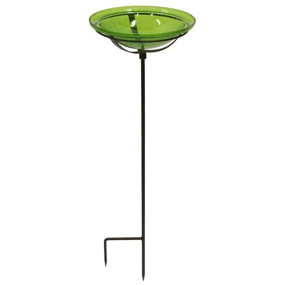 Achla Designs 12 In Hand Blown Crackle Glass Birdbath with Stake, Fern Green