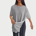 thumbnail image 2 of Timegard Tops for Women Crewneck Short Sleeve Side Button Solid Color Comfy Casual Loose Blouse Top, 2 of 8