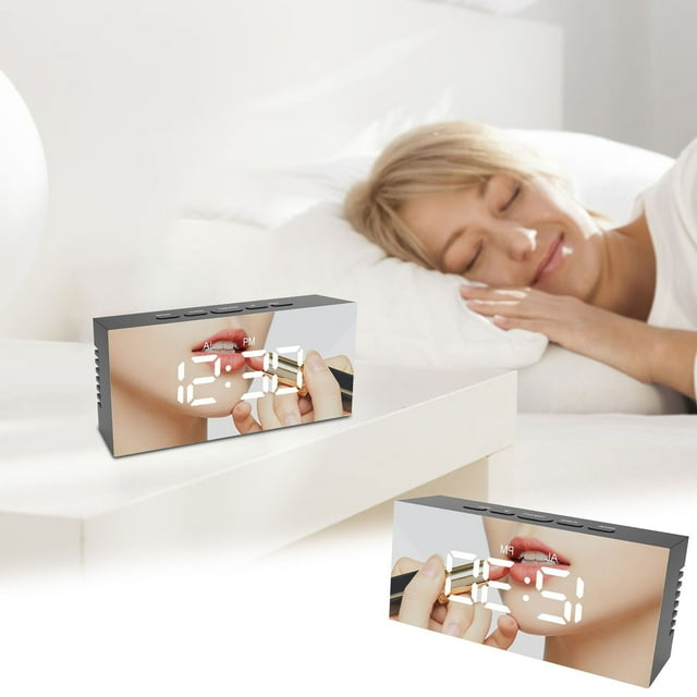 Makeup Mirror with Lights, Large Screen LED Digital Alarm Clock with 3 Brightness Settings and USB Port