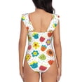 thumbnail image 6 of Yiaed Cartoon Flowers Print Women's Ruffled One Piece Swimsuit V Neck Swimwear Slimming Monokini for Woman-X-Large, 6 of 8