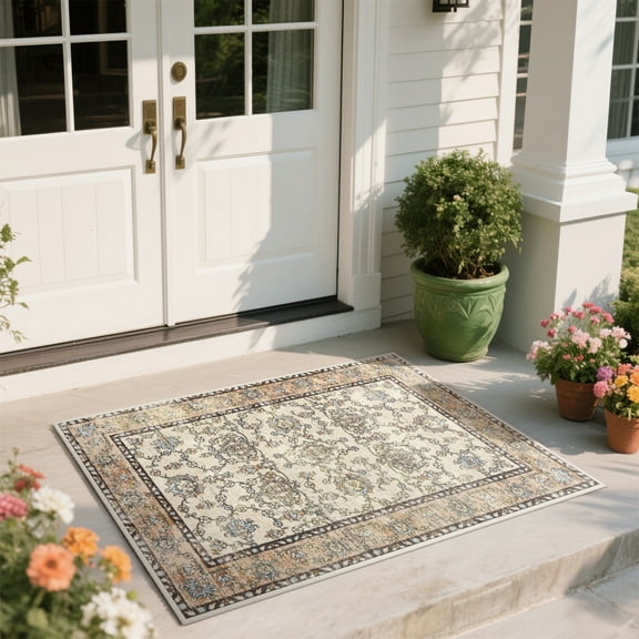 Cydiria Vintage Boho Traditional Oriental Faux Wool Area Rug, 2' x 3', Beige