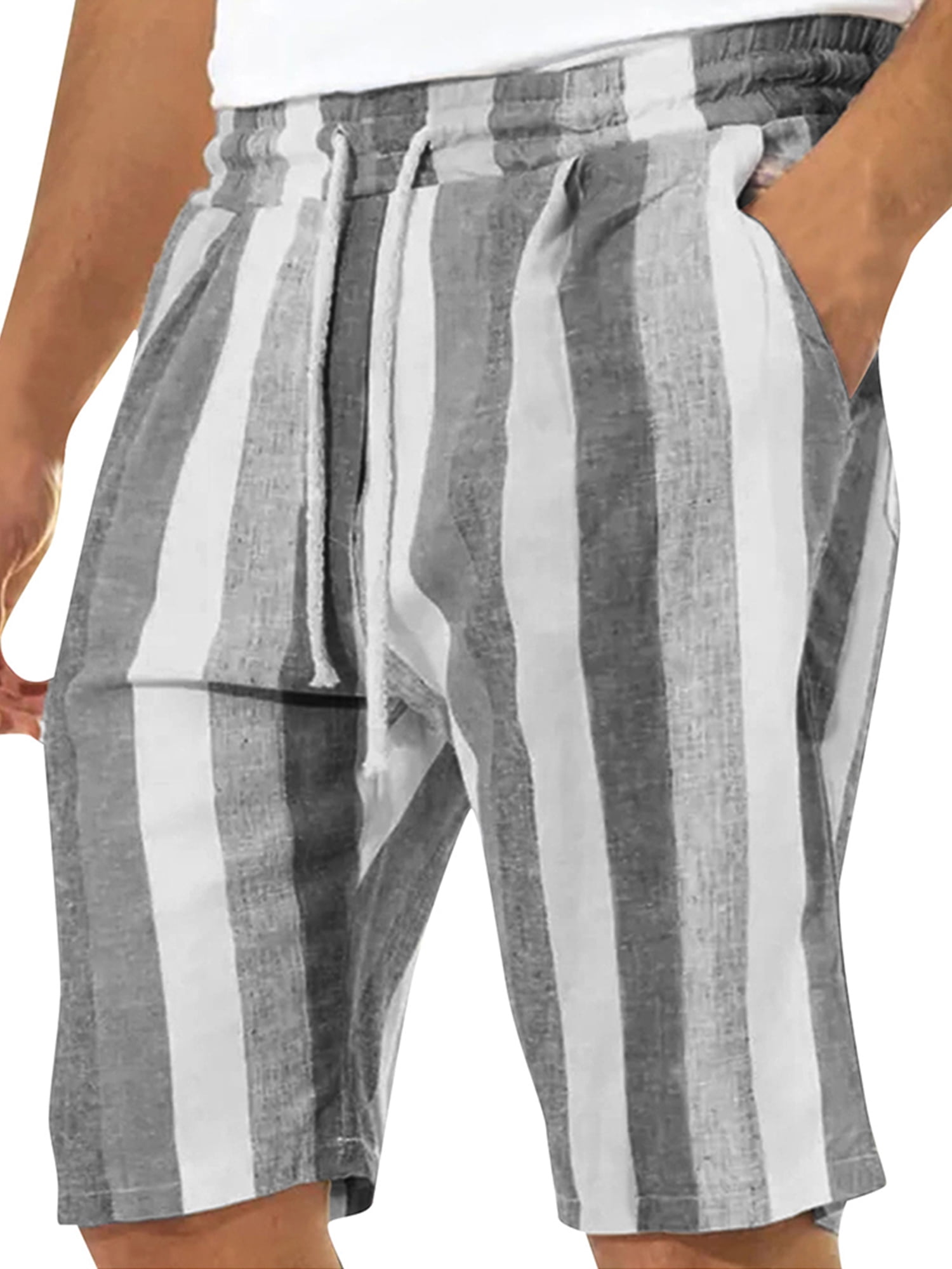 LilyLLL Mens Drawsting Elastic Waist Striped Print Summer Beach Shorts ...