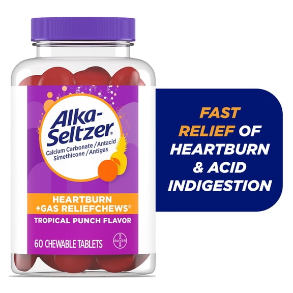 Alka-Seltzer Heartburn   Gas ReliefChews, Antacid Chews for Acid Indigestion Relief, 60 Count