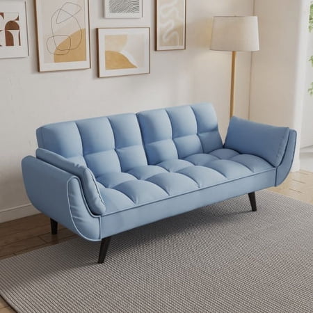 57" Comfortable Clustered Mid-Century Modern Sofa, Mid-Century Modern Couch with 3 Adjustable Positions, Loveseat Sofa Couch with Easy Assembly for Small Apartments, Antique Navy Blue