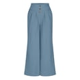 thumbnail image 7 of VBVC Women's High Waisted Cotton Linen Pants , Wide Leg Work Business Trousers For Women , Ladies' Button Detail Pleated Pants with Pockets,Blue,S-XL, 7 of 7