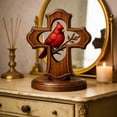 thumbnail image 5 of Handcrafted Cardinal Cross Ornament, Red Birds Decoration Easter Ornaments, Wooden Memorial Gift with Crimson Cardinal ranch Design for Bereavement Sympathy for Home, Office, or Church Decor, 5 of 6
