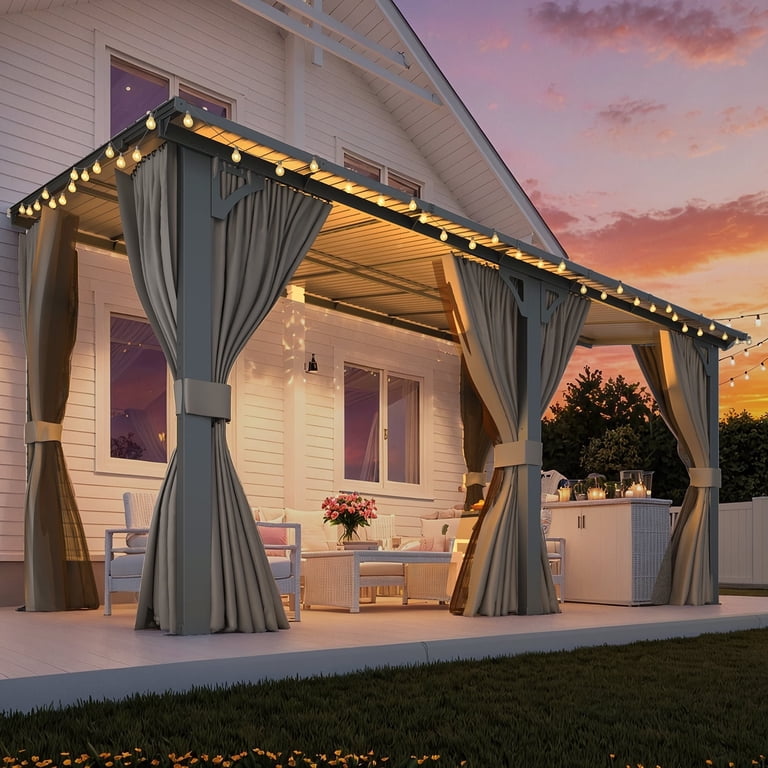 YODOLLA 14' x 8' Outdoor Hardtop Gazebo With Mosquito Net, Pergola