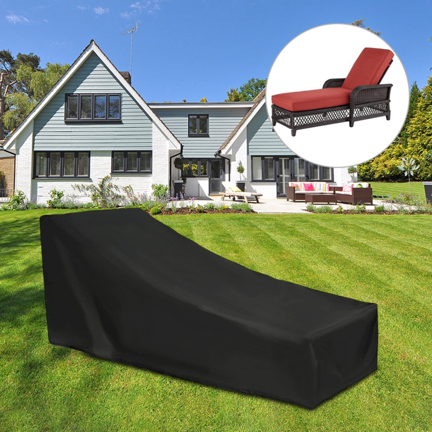 OPTUTUS 600D Outdoor Chaise Lounge Covers Waterproof ，Patio Furniture Pool Lounge Chair Cover 83 x 32 x 30 inch