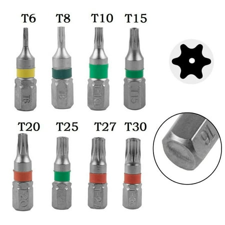 

8Pcs Magnetic T6-T40 Hex Head Screw Driver Bit 1/4inch Hex Shank 25mm Spanner