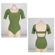 thumbnail image 4 of Traje de baño de una pieza de manga corta para mujer, sin espalda, push up, para nadar en aguas termales, playa, verde, XL, 4 of 7
