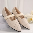 thumbnail image 6 of KEGIRLOM Women's Fashionable Casual Wear Versatile Plus-Size Loafers Solid Color Rhinestone Pointed Toe Flat Low-Cut Shoes Beige 6.5, 6 of 8