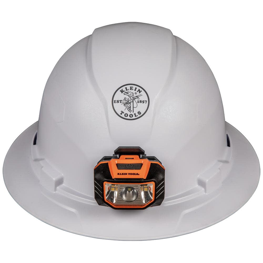 Klein Tools Hard Hat, Non-Vented Brim with Headlamp