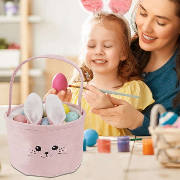 NWOKYZGH Bunny Easter Basket for Kids, Cute Plush Empty Bucket with Foldable Ears and Handle Egg Hunt Tote Candy Bag Basket for Boy Girl Teens Gift, Easter Basket Decor