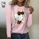 thumbnail image 3 of Camiseta de manga larga con estampado de flores para mujer, ropa básica de cuello redondo, informal, vacaciones, fin de semana, dulce, Primavera, 3 of 4