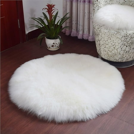 1 Pcs 40 40cm Round Long Soft Faux Fur Rugs Fluffy Chair Seat Fluffy Shaggy Rugs Sofa Carpet Area Rug Living Bedroom Home Decoration White