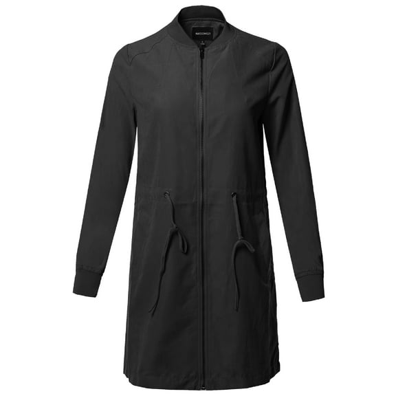 FashionOutfit Women's Casual Solid Anorak Safari Long Sleeve Zipper Closure Long Bomber Jacket